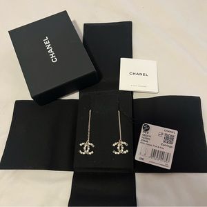 Brand New Chanel CC Drop Logo Earrings Crystals GHW